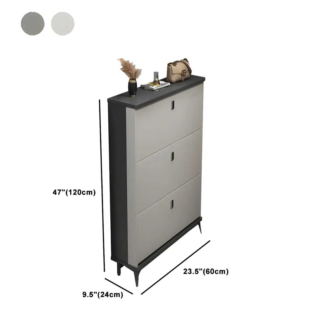 Entryway Grey/White Drop Front Shoe Storage Cabinet Image - 43