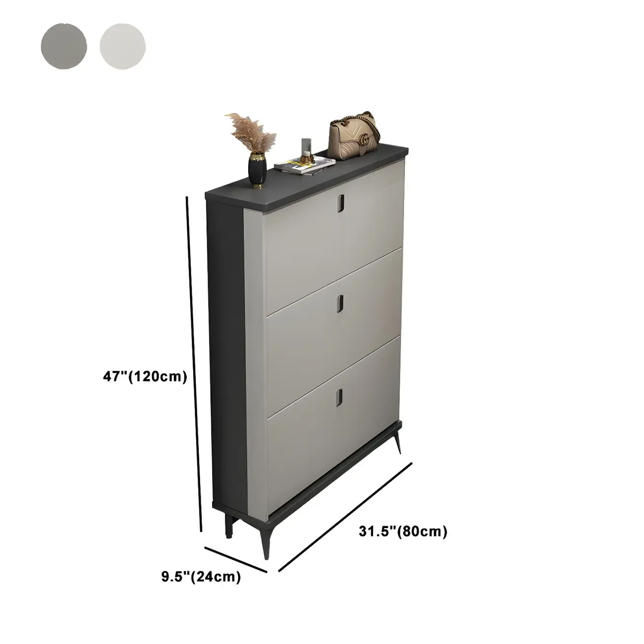 Entryway Grey/White Drop Front Shoe Storage Cabinet Image - 45