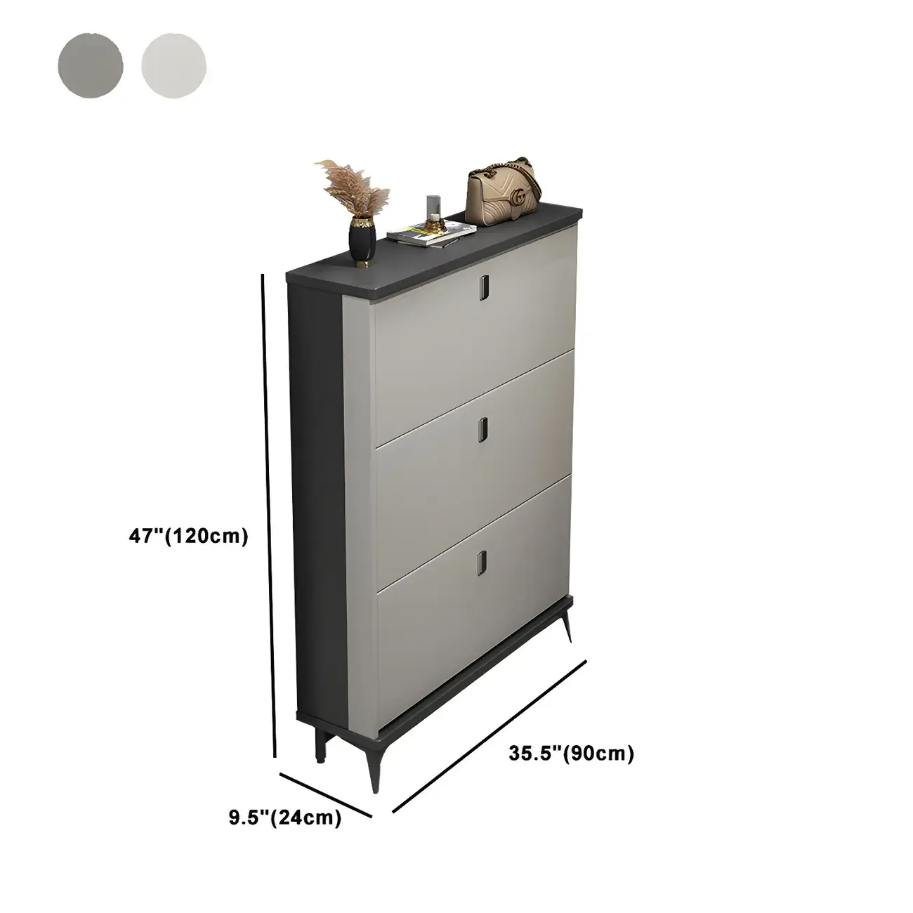 Entryway Grey/White Drop Front Shoe Storage Cabinet Image - 46