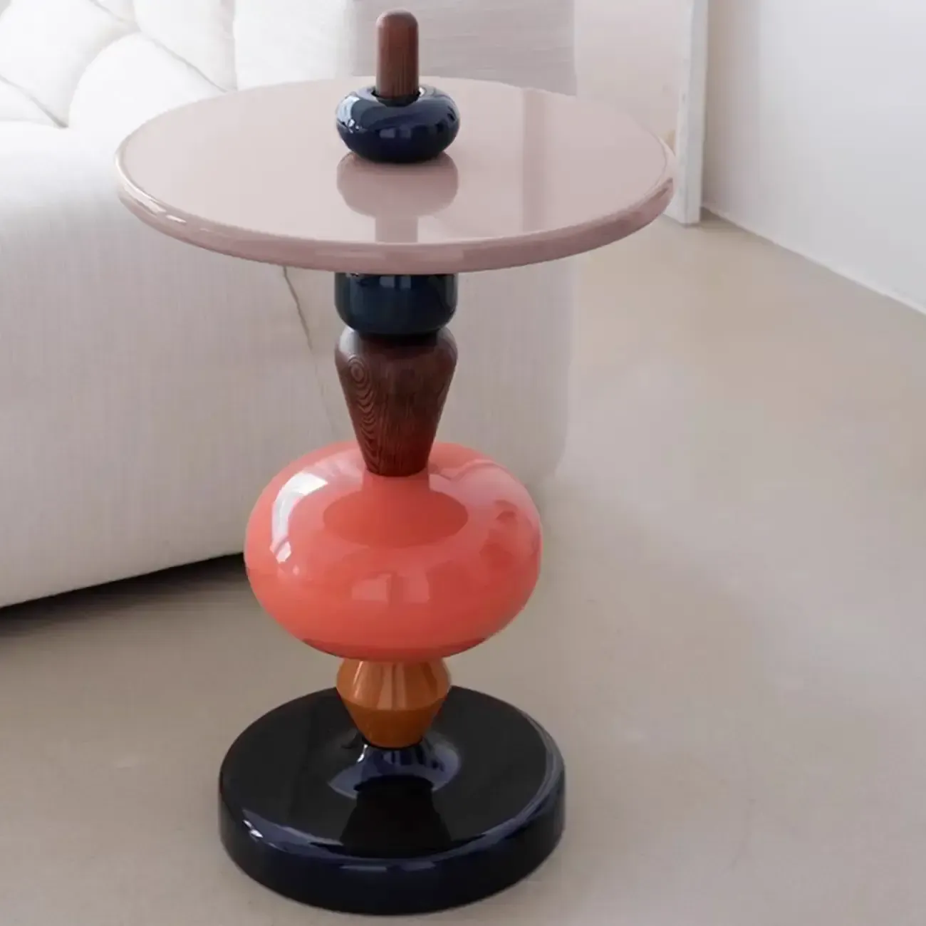 Colorful Round Fiberglass Stacked Accent Table Image - 1