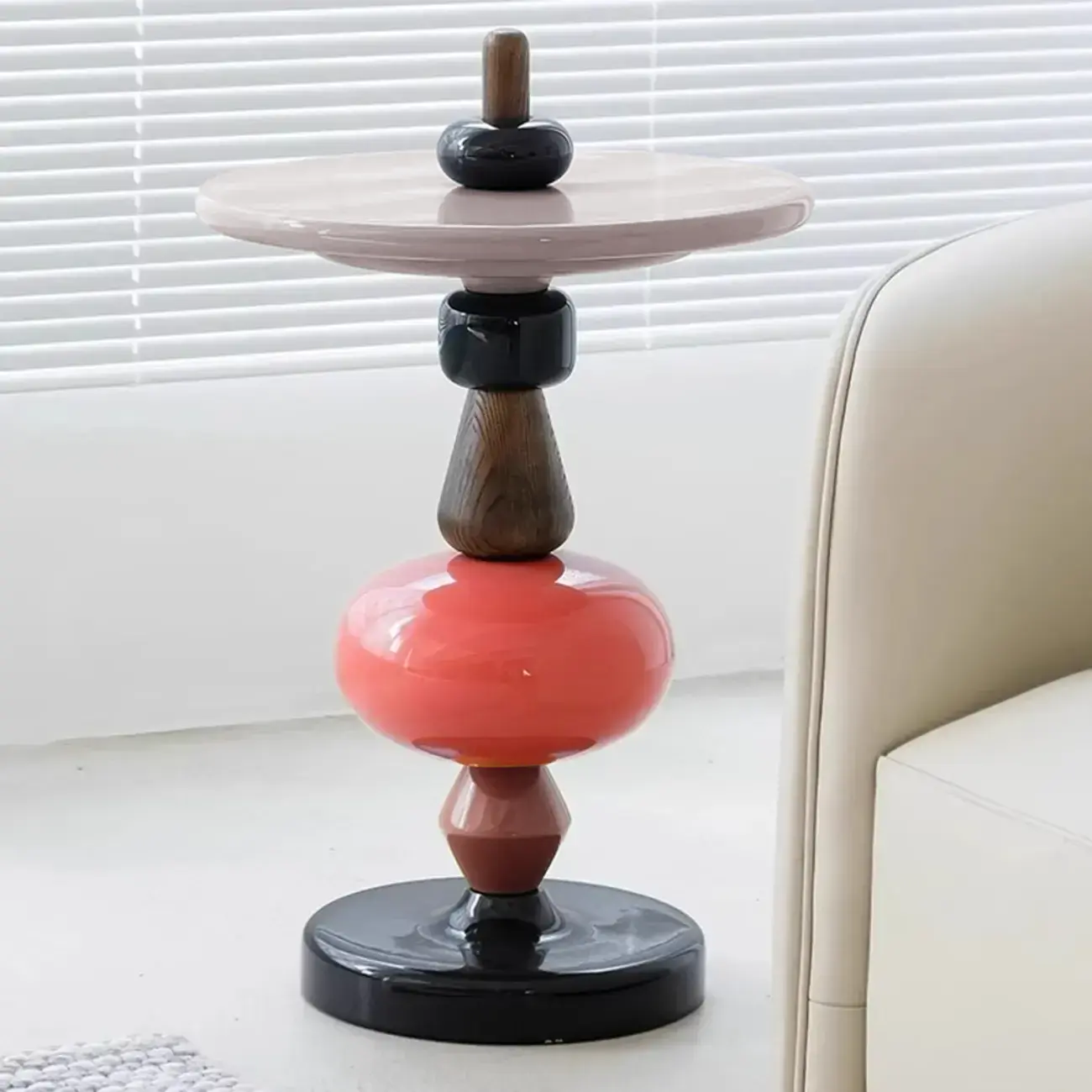 Colorful Round Fiberglass Stacked Accent Table Image - 2 | homeyfad