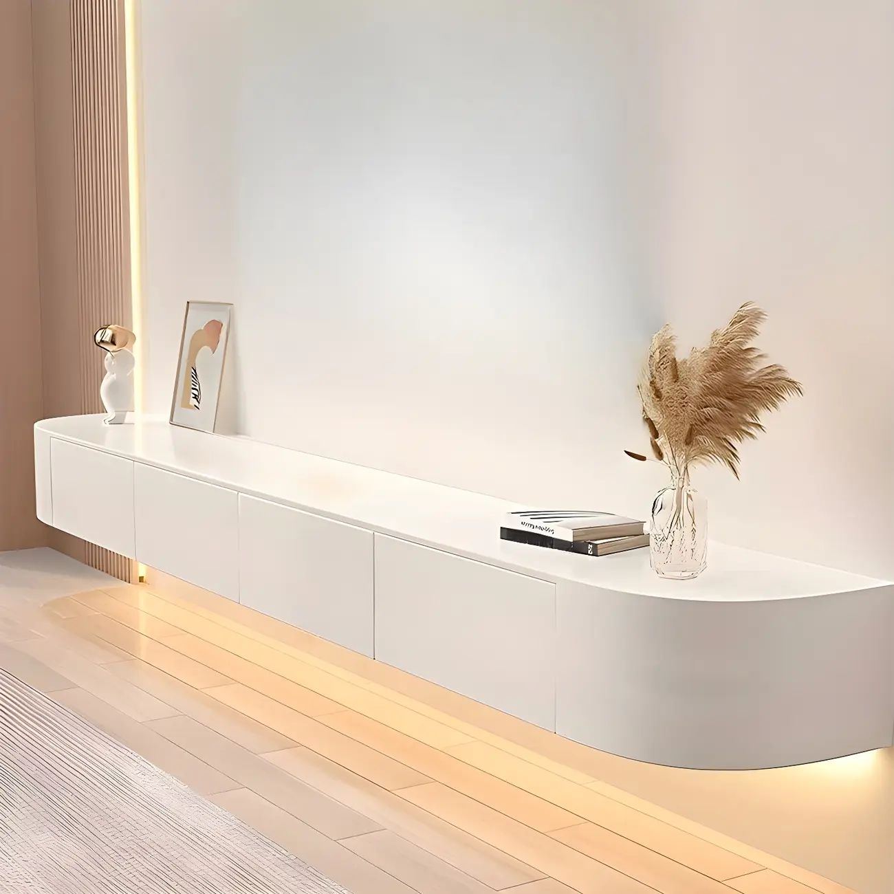 Glam Wooden Floating TV Stand in White with Drawers & Shelves Image - 2 | homeyfad