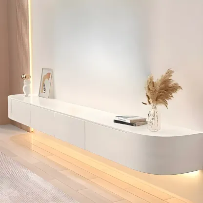 Glam Wooden Floating TV Stand in White with Drawers & Shelves Image - 2