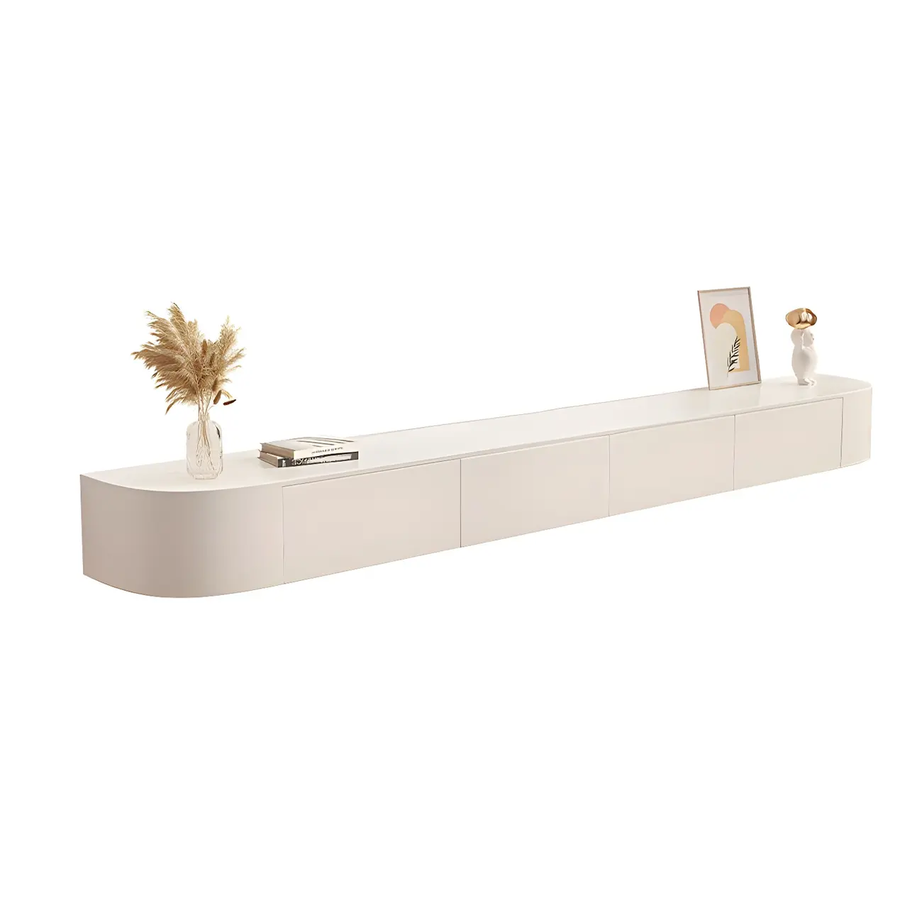 Glam Wooden Floating TV Stand in White with Drawers & Shelves Image - 3 | homeyfad