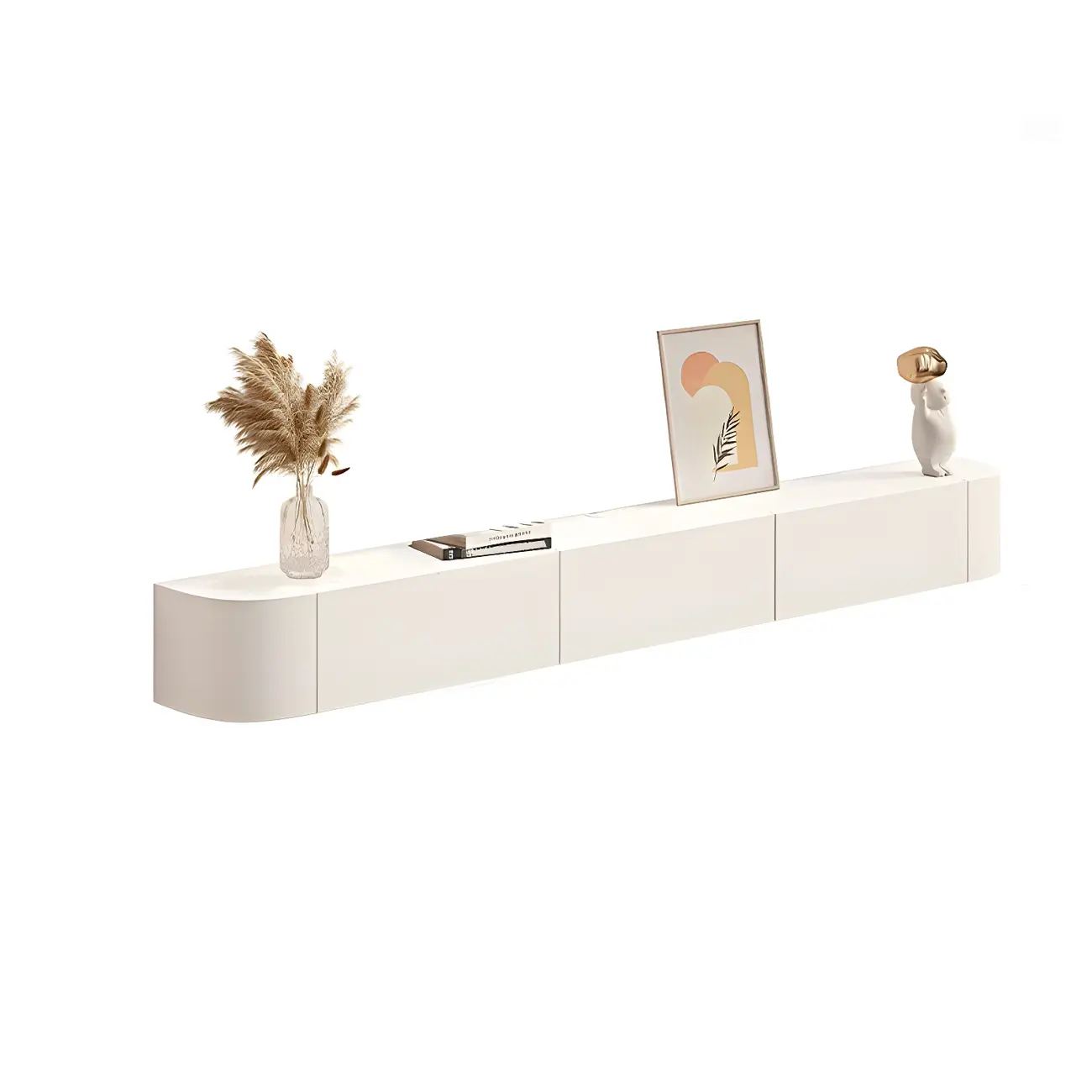 Glam Wooden Floating TV Stand in White with Drawers & Shelves Image - 4 | homeyfad