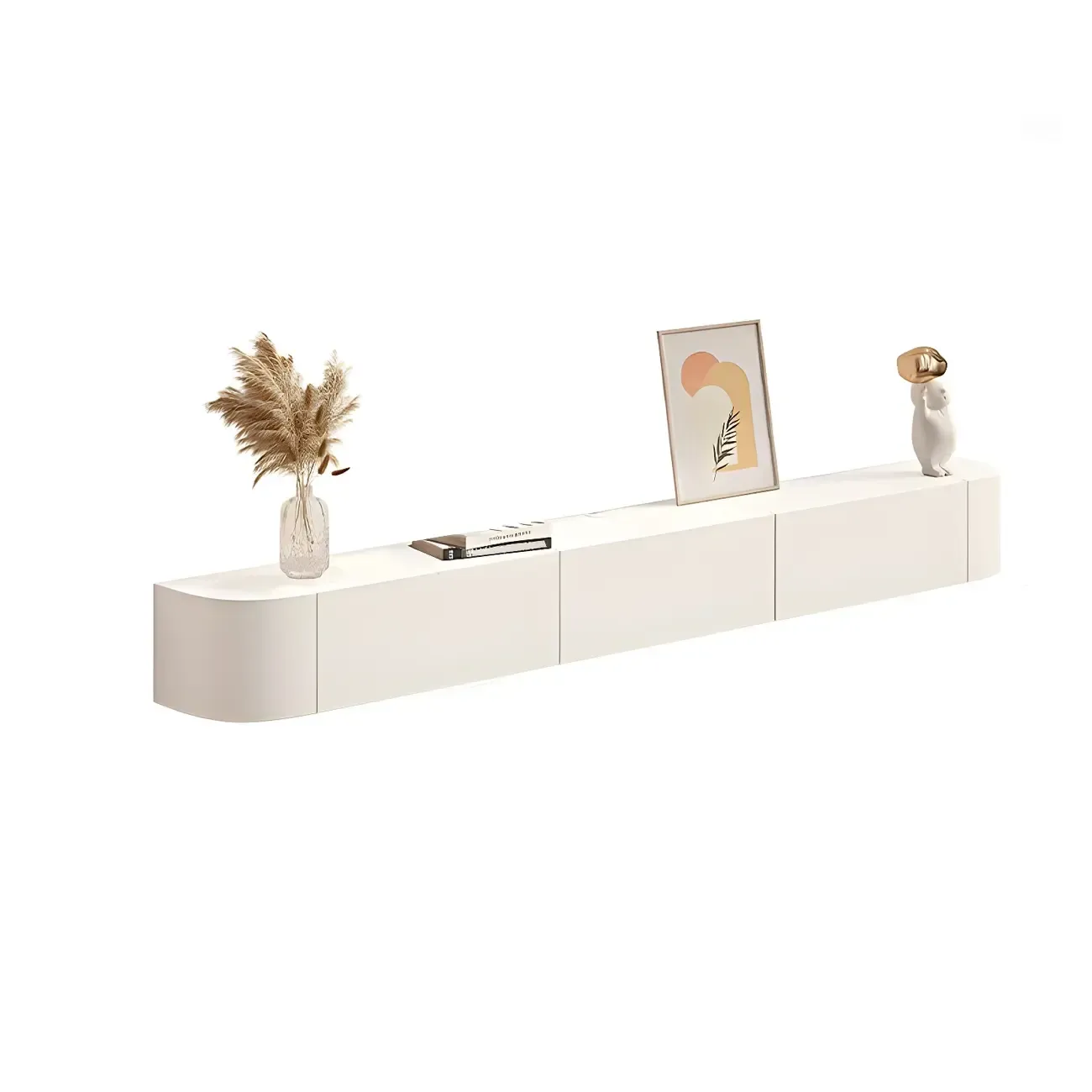 Glam Wooden Floating TV Stand in White with Drawers & Shelves - HomeyFad