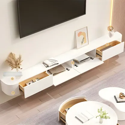 Glam Wooden Floating TV Stand in White with Drawers & Shelves Image - 1
