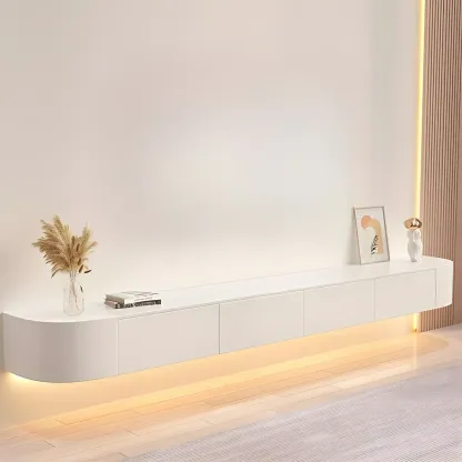 Glam Wooden Floating TV Stand in White with Drawers & Shelves Image - 6