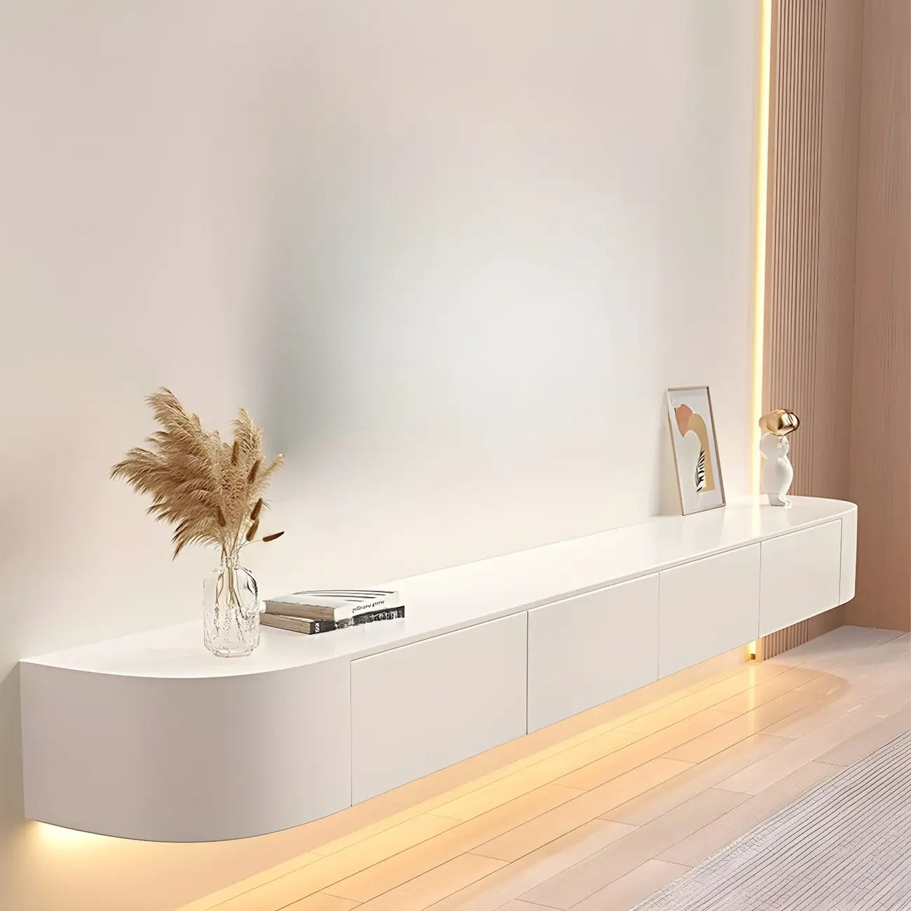 Glam Wooden Floating TV Stand in White with Drawers & Shelves Image - 7 | homeyfad