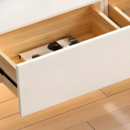 Glam Wooden Floating TV Stand in White with Drawers & Shelves Image - 11