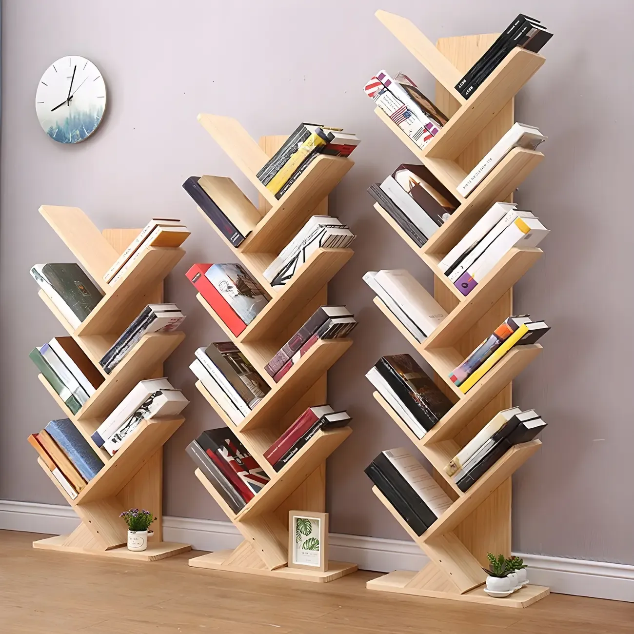 Trendy Brown Wood Tree-Shaped Etagere Bookcase Image - 1
