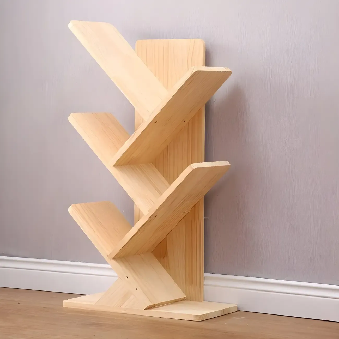 Trendy Brown Wood Tree-Shaped Etagere Bookcase Image - 2
