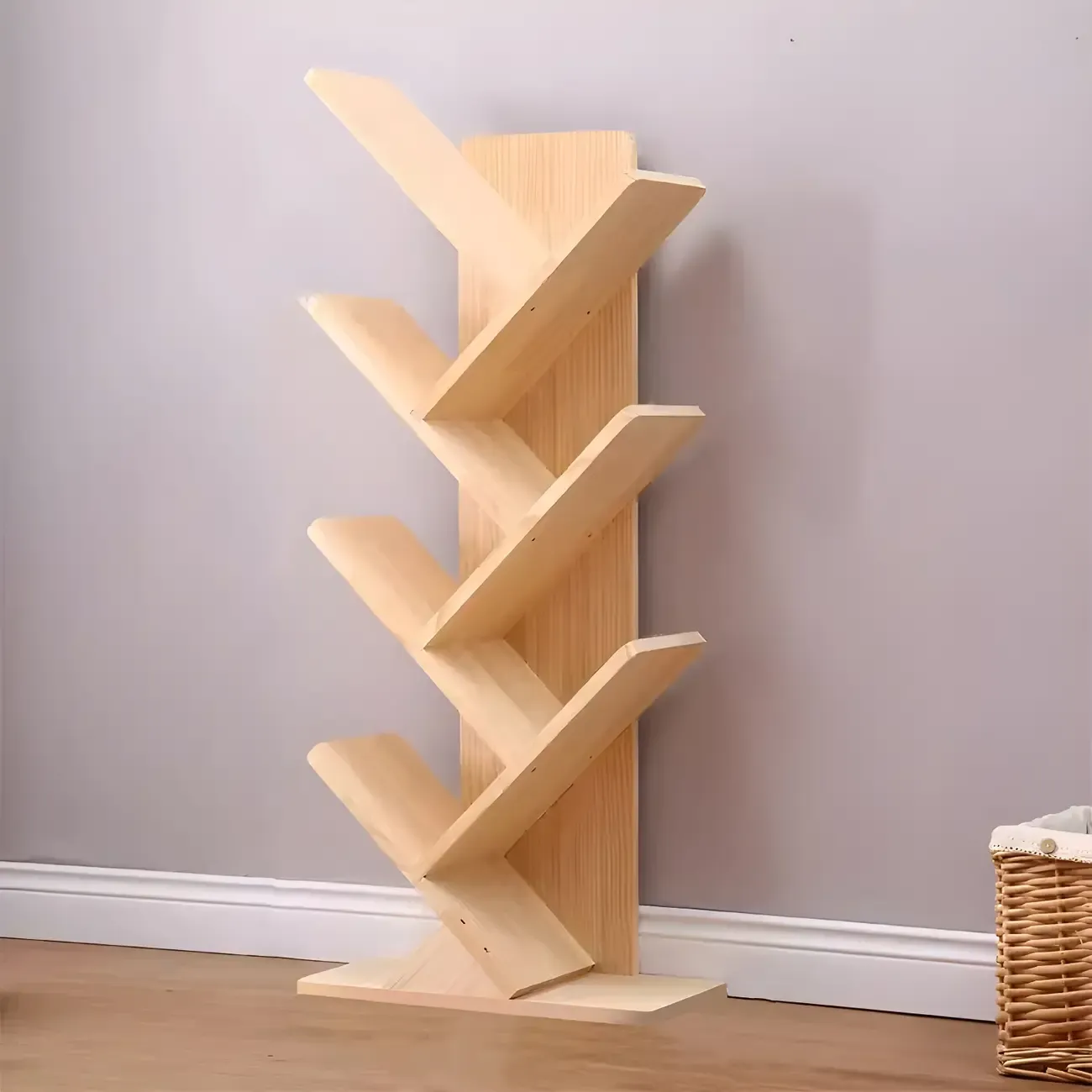 Trendy Brown Wood Tree-Shaped Etagere Bookcase Image - 3