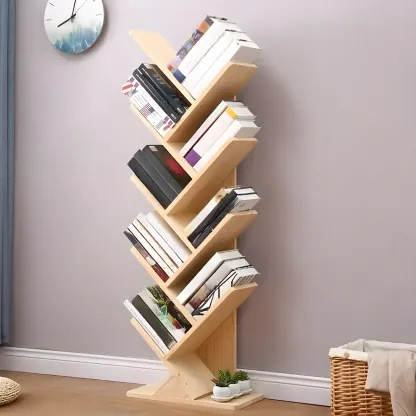Trendy Brown Wood Tree-Shaped Etagere Bookcase Image - 4