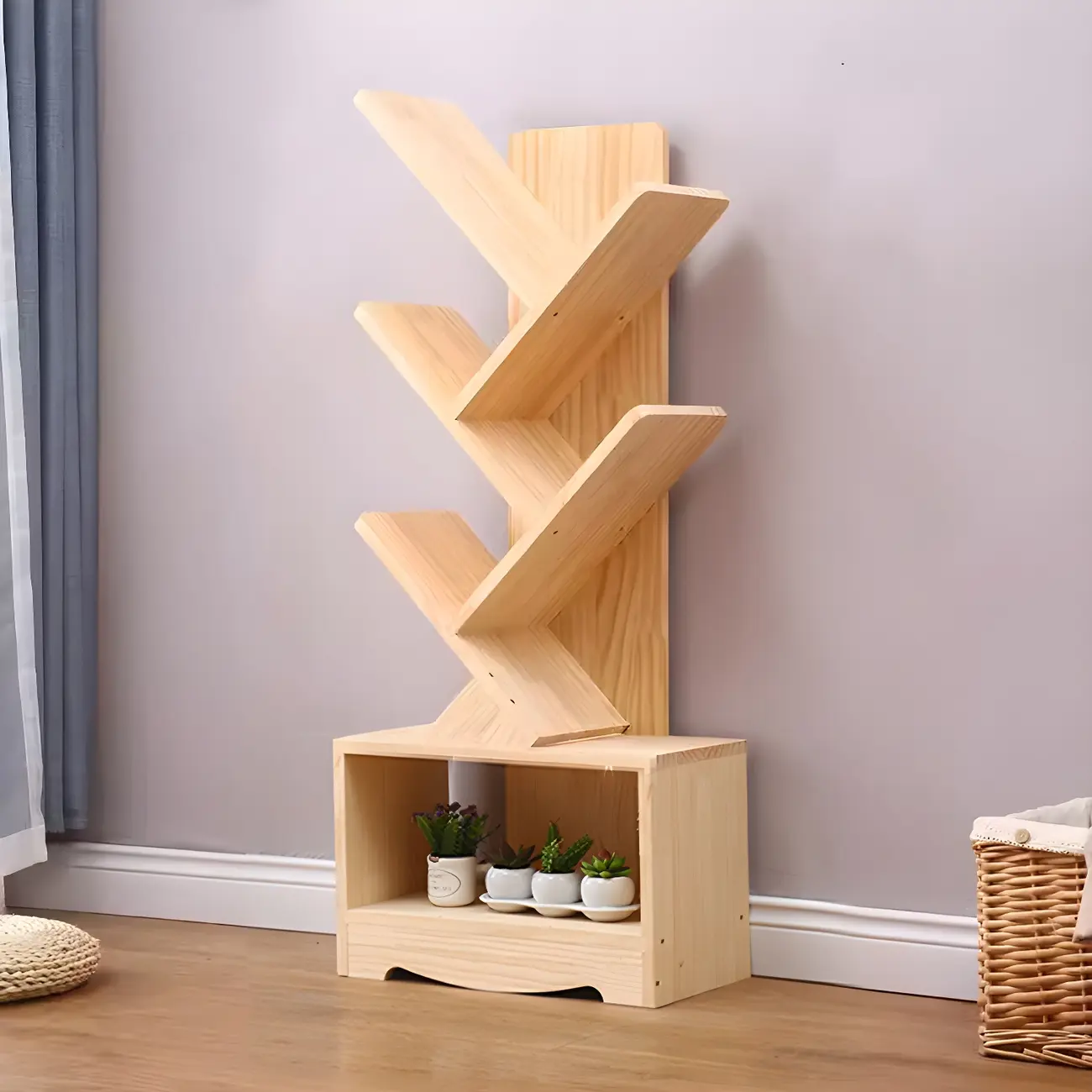 Trendy Brown Wood Tree-Shaped Etagere Bookcase Image - 5 | homeyfad