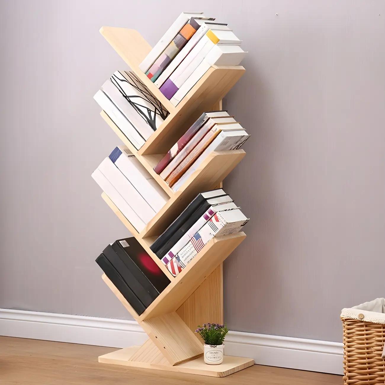 Trendy Brown Wood Tree-Shaped Etagere Bookcase Image - 6 | homeyfad