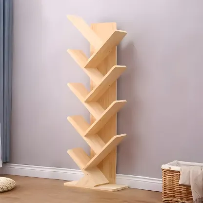 Trendy Brown Wood Tree-Shaped Etagere Bookcase Image - 7