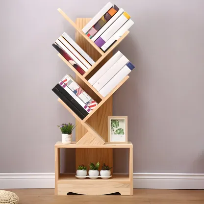 Trendy Brown Wood Tree-Shaped Etagere Bookcase Image - 8