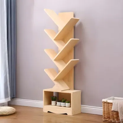 Trendy Brown Wood Tree-Shaped Etagere Bookcase Image - 9