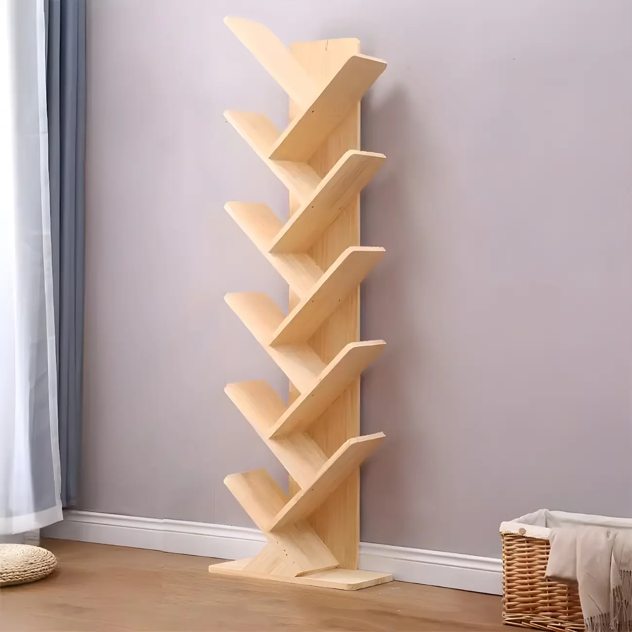 Trendy Brown Wood Tree-Shaped Etagere Bookcase Image - 11 | homeyfad