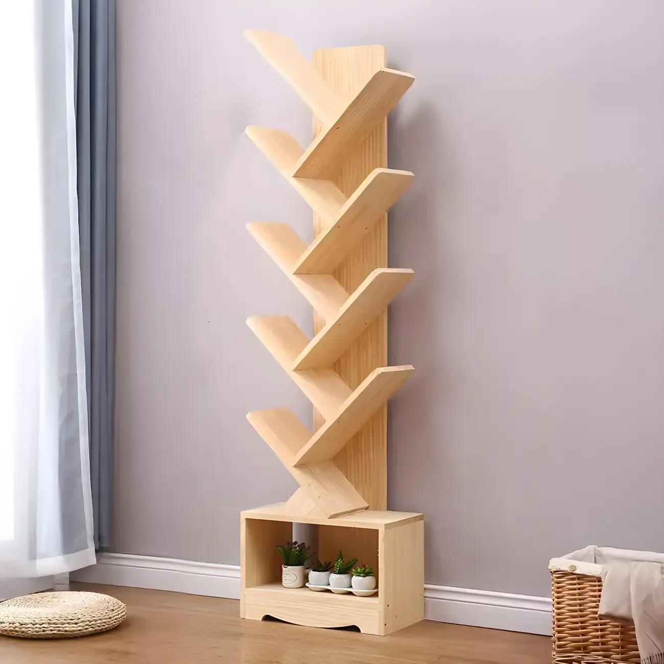 Trendy Brown Wood Tree-Shaped Etagere Bookcase Image - 13