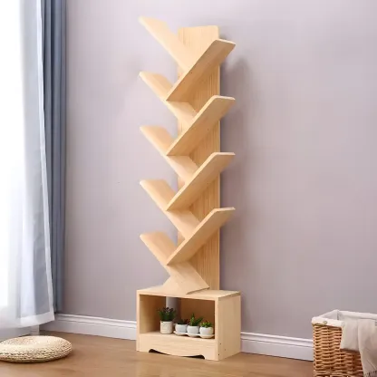 Trendy Brown Wood Tree-Shaped Etagere Bookcase Image - 13