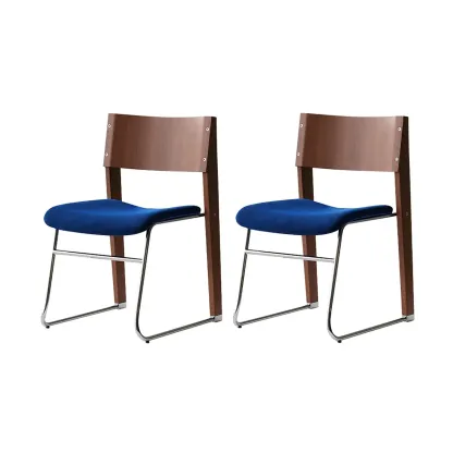 Modern Wood Velvet Open Back Armless Dining Chair Set of 2 Image - 8