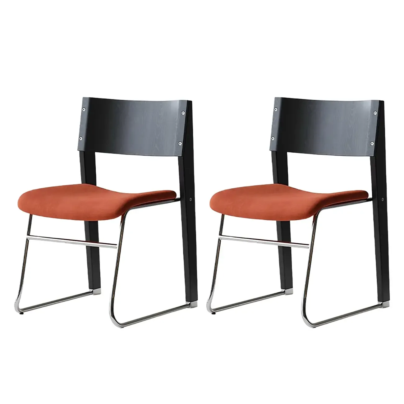Modern Wood Velvet Open Back Armless Dining Chair Set of 2 Image - 7