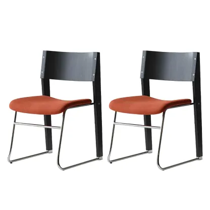 Modern Wood Velvet Open Back Armless Dining Chair Set of 2 Image - 7