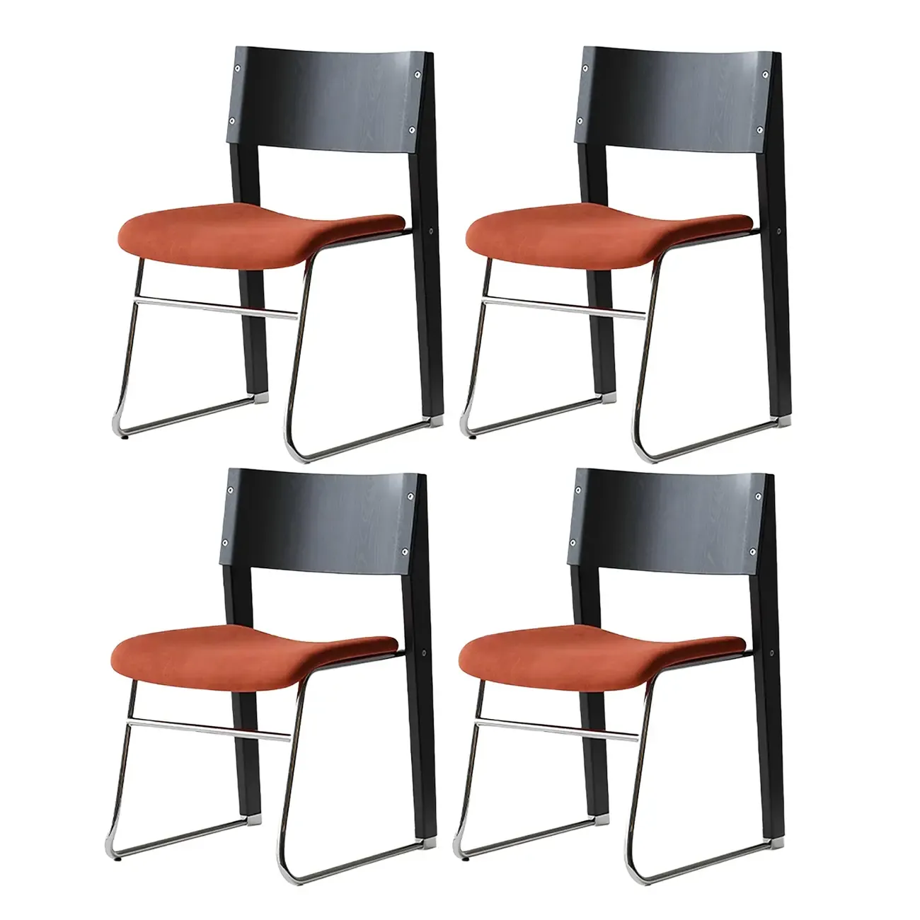 Modern Wood Velvet Open Back Armless Dining Chair Set of 2 Image - 9