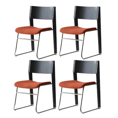 Modern Wood Velvet Open Back Armless Dining Chair Set of 2 Image - 9