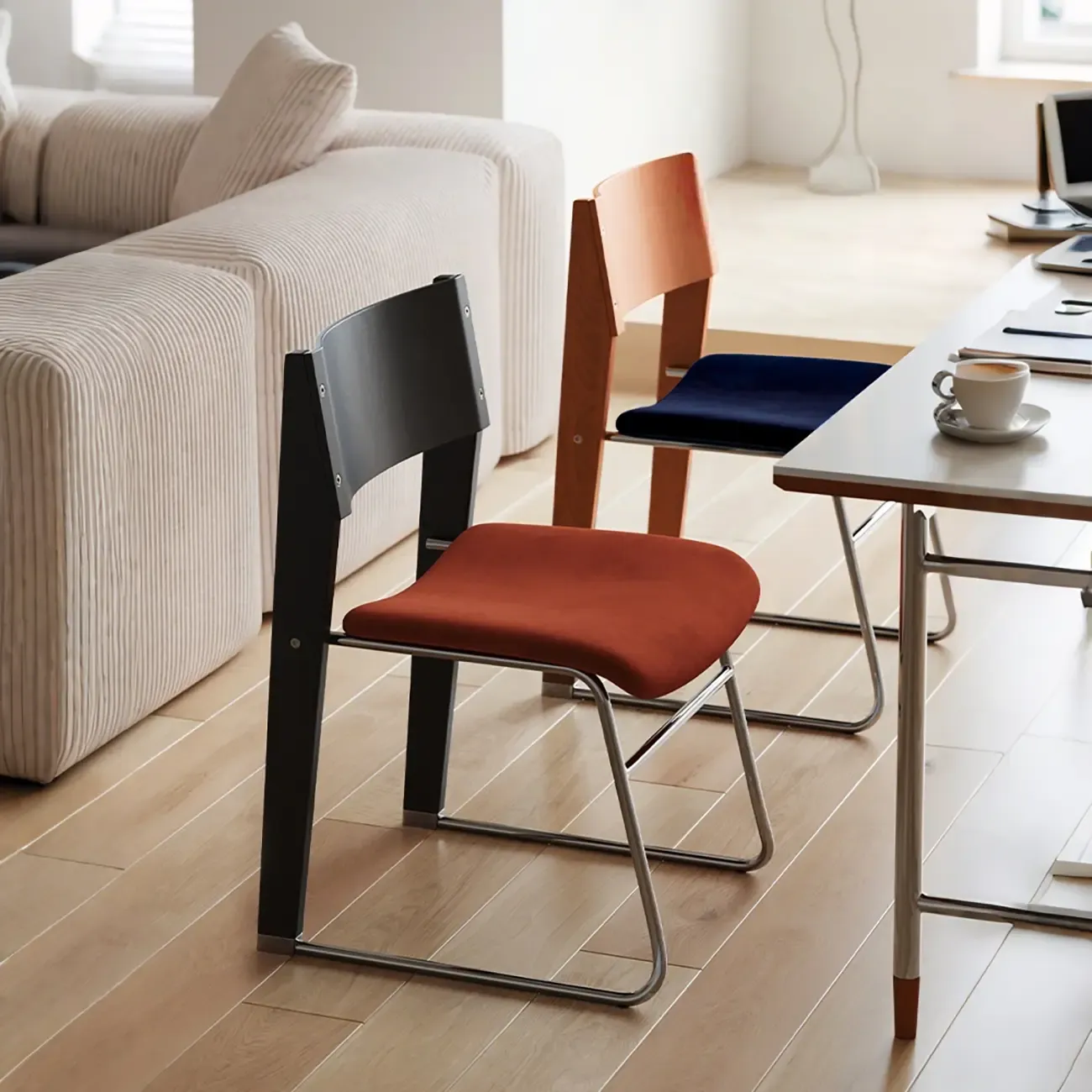 Modern Wood Velvet Open Back Armless Dining Chair Set of 2 Image - 1