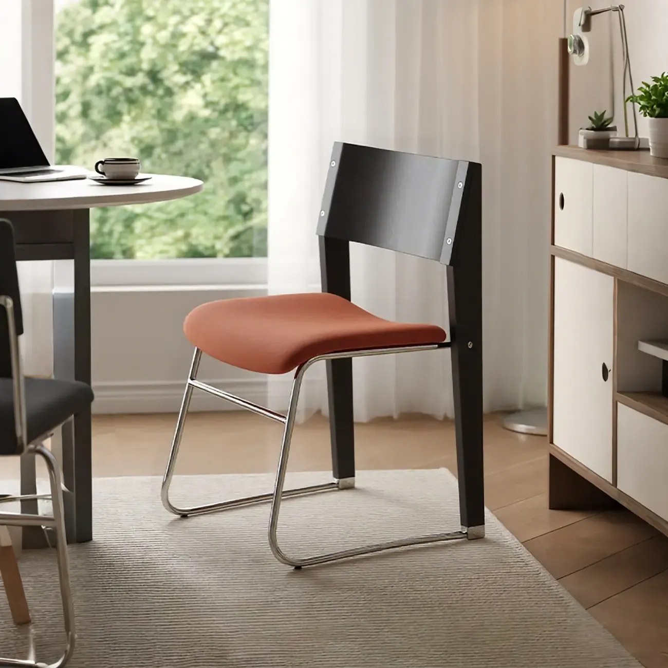 Modern Wood Velvet Open Back Armless Dining Chair Set of 2 Image - 2