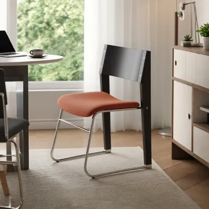 Modern Wood Velvet Open Back Armless Dining Chair Set of 2 Image - 2