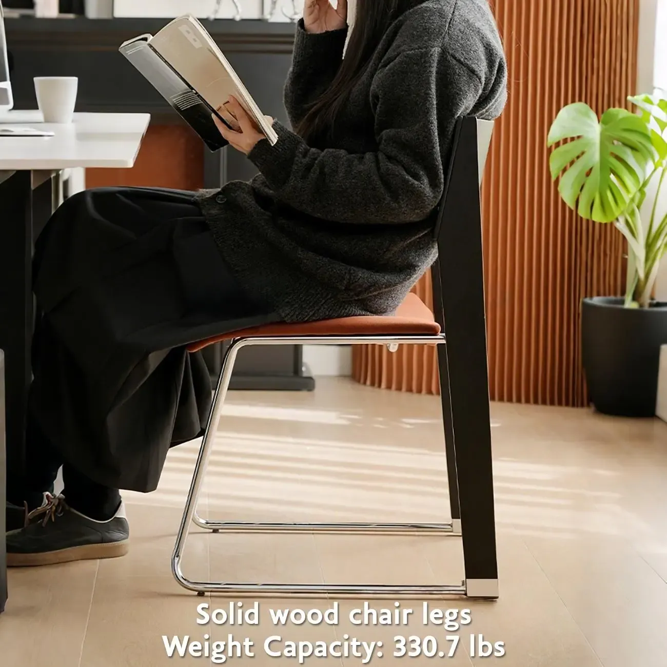 Modern Wood Velvet Open Back Armless Dining Chair Set of 2 Image - 4