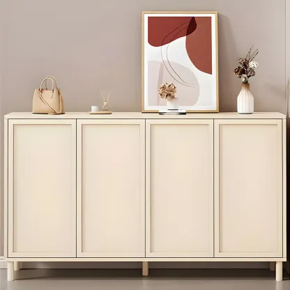 Cream White Wood Shoe Cabinet with Shoe Lattice Image - 9
