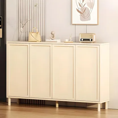 Cream White Wood Shoe Cabinet with Shoe Lattice Image - 4