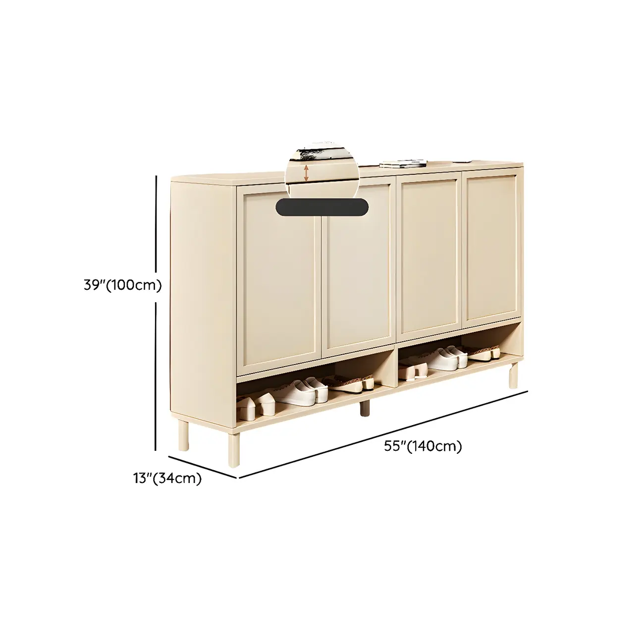 Cream White Wood Shoe Cabinet with Shoe Lattice #size