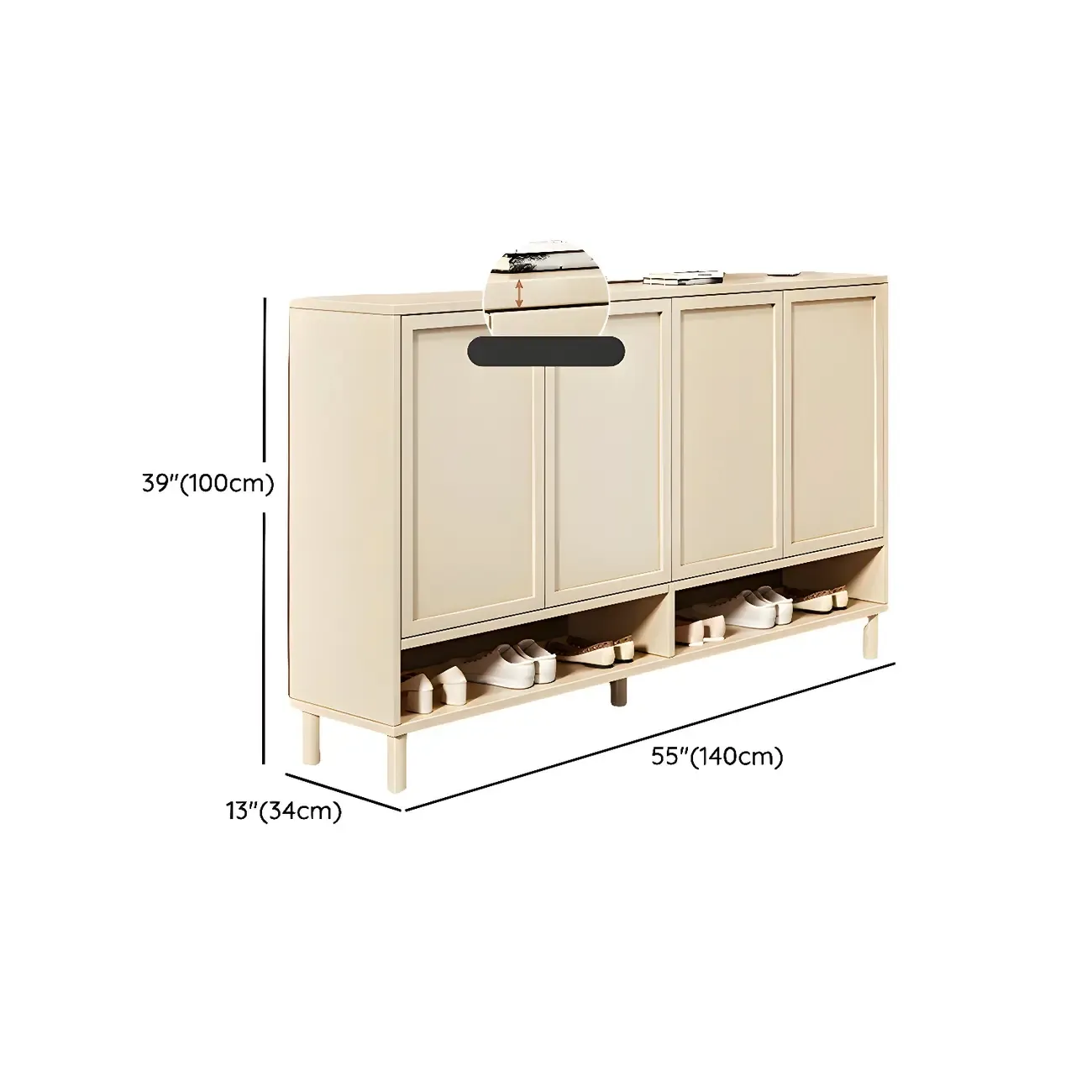 Cream White Wood Shoe Cabinet with Shoe Lattice #size