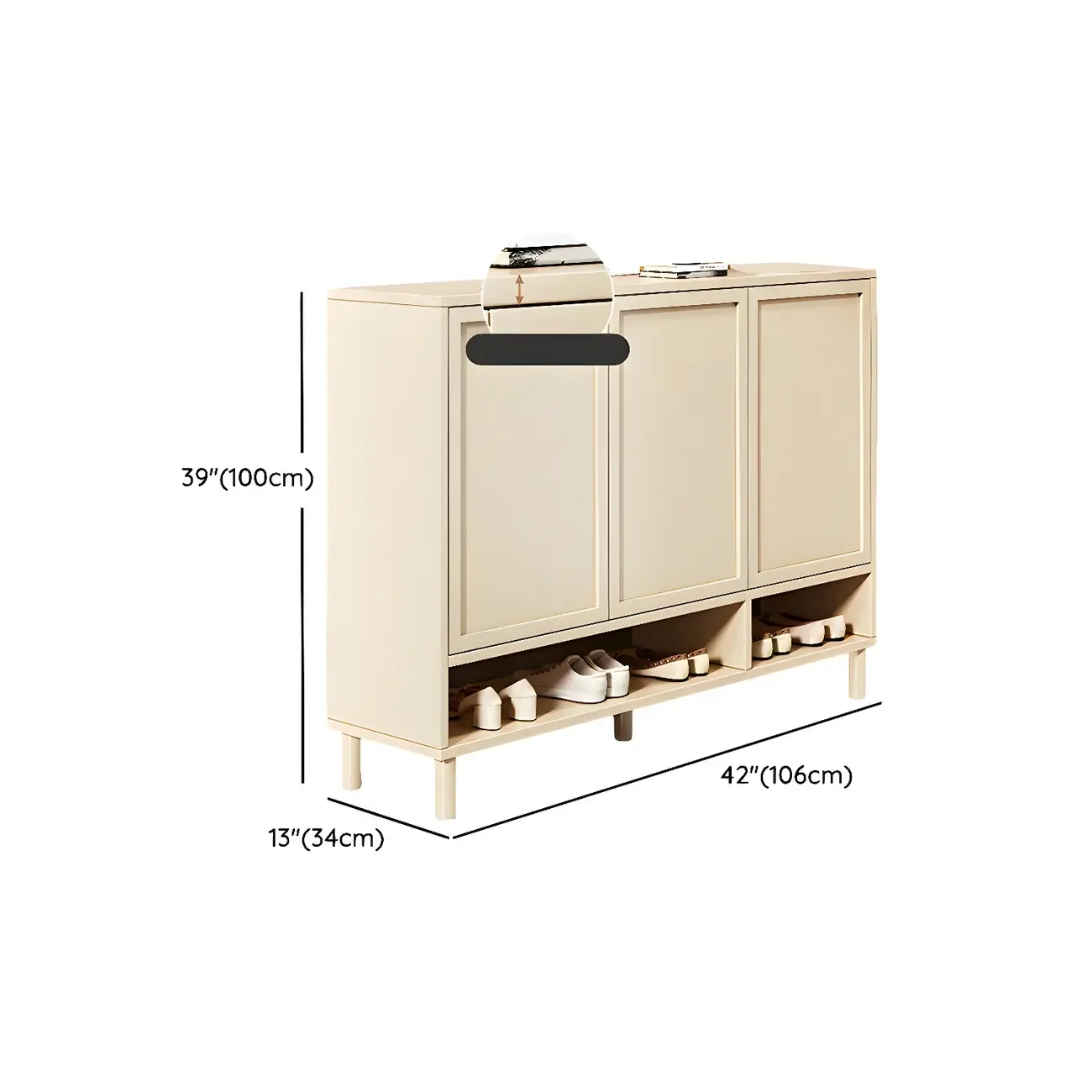 Cream White Wood Shoe Cabinet with Shoe Lattice Image - 17
