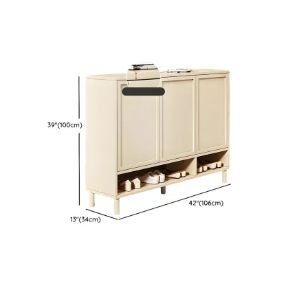 Cream White Wood Shoe Cabinet with Shoe Lattice Image - 17