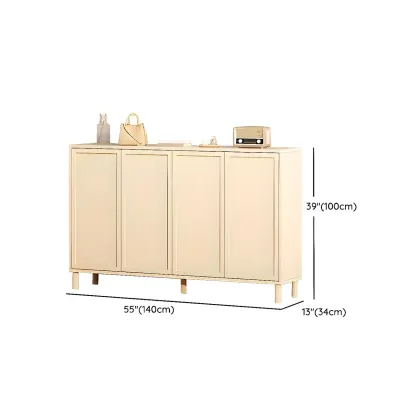 Cream White Wood Shoe Cabinet with Shoe Lattice Image - 19