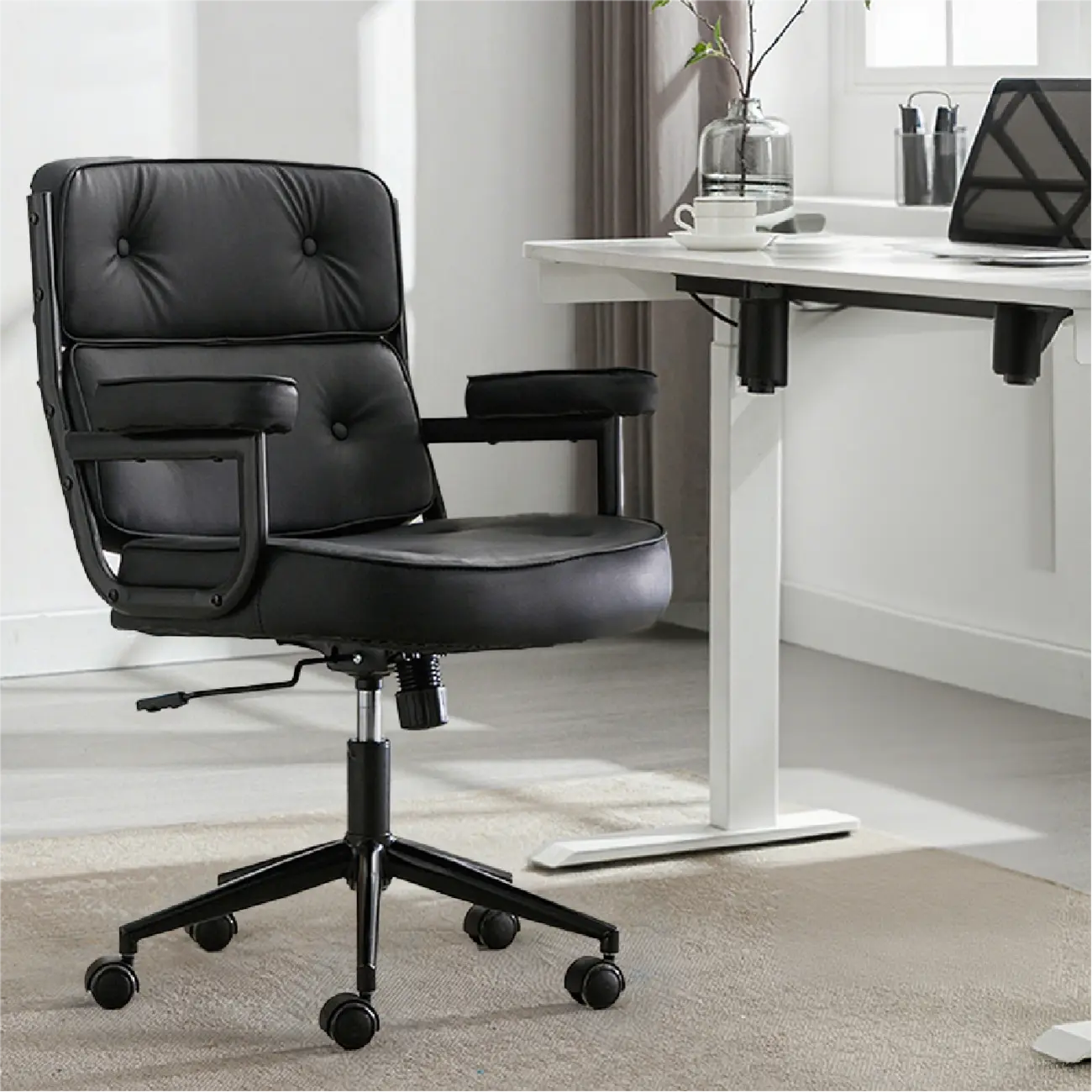 Modern Leather Adjustable Ergonomic Tilt Office Chair Image - 9 | homeyfad