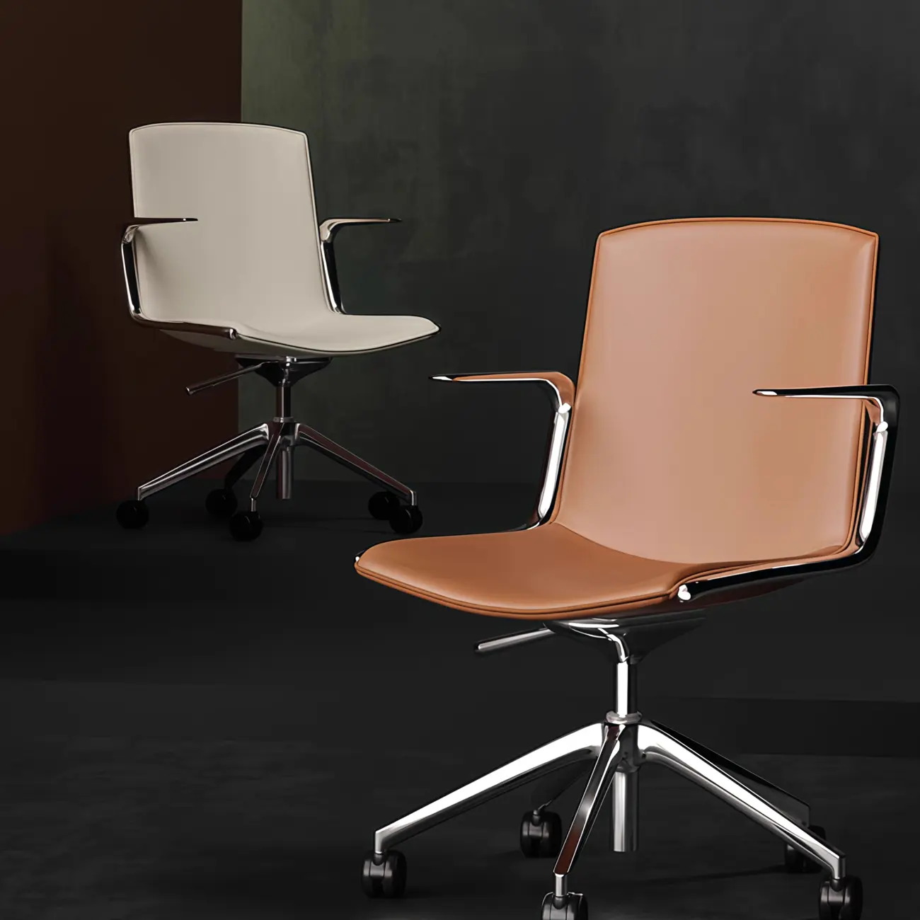 Modern Leather Adjustable Swivel Armrests Office Chair Image - 1 | homeyfad