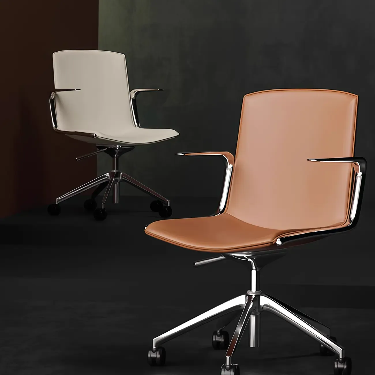 Modern Leather Adjustable Swivel Armrests Office Chair Image - 1