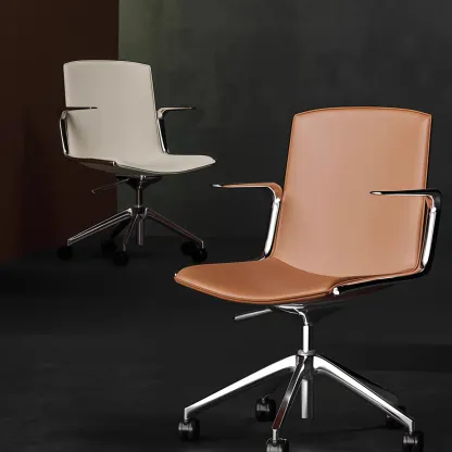 Modern Leather Adjustable Swivel Armrests Office Chair Image - 1
