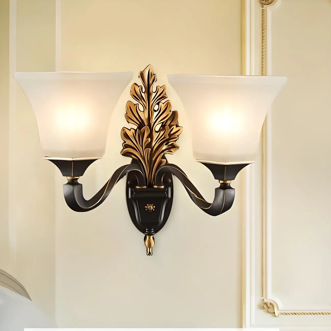 Vintage Metal Frosted White Glass Wall Sconce Image - 1 | homeyfad