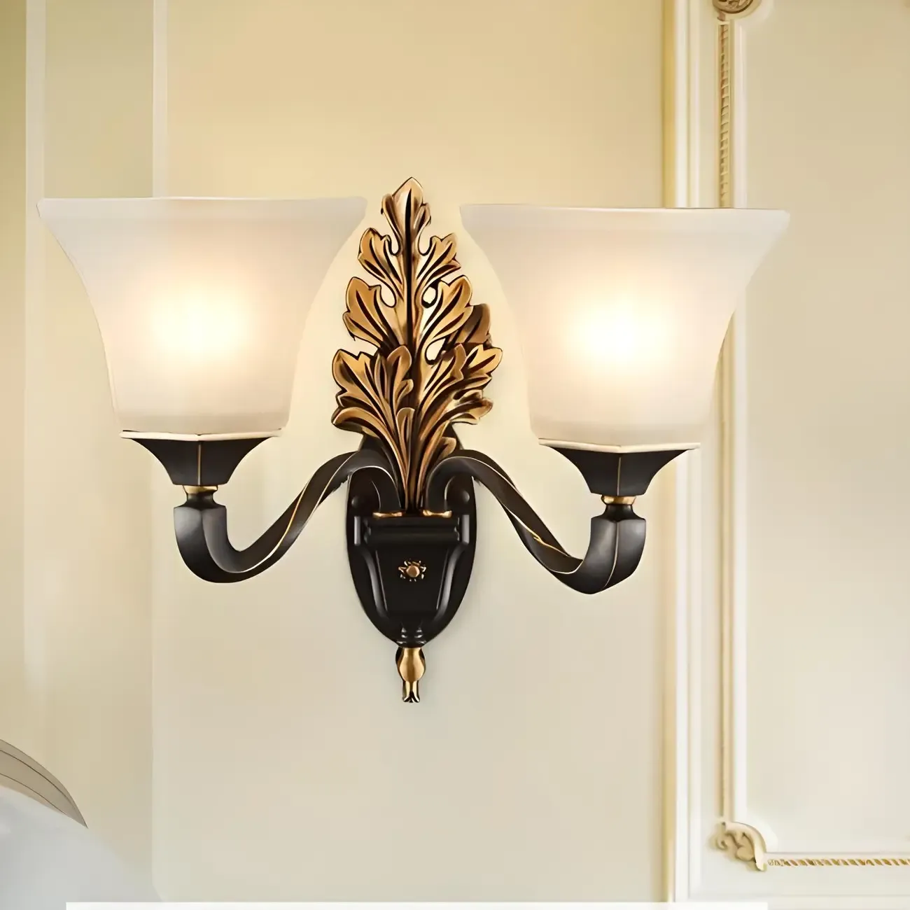 Vintage Metal Frosted White Glass Wall Sconce Image - 1