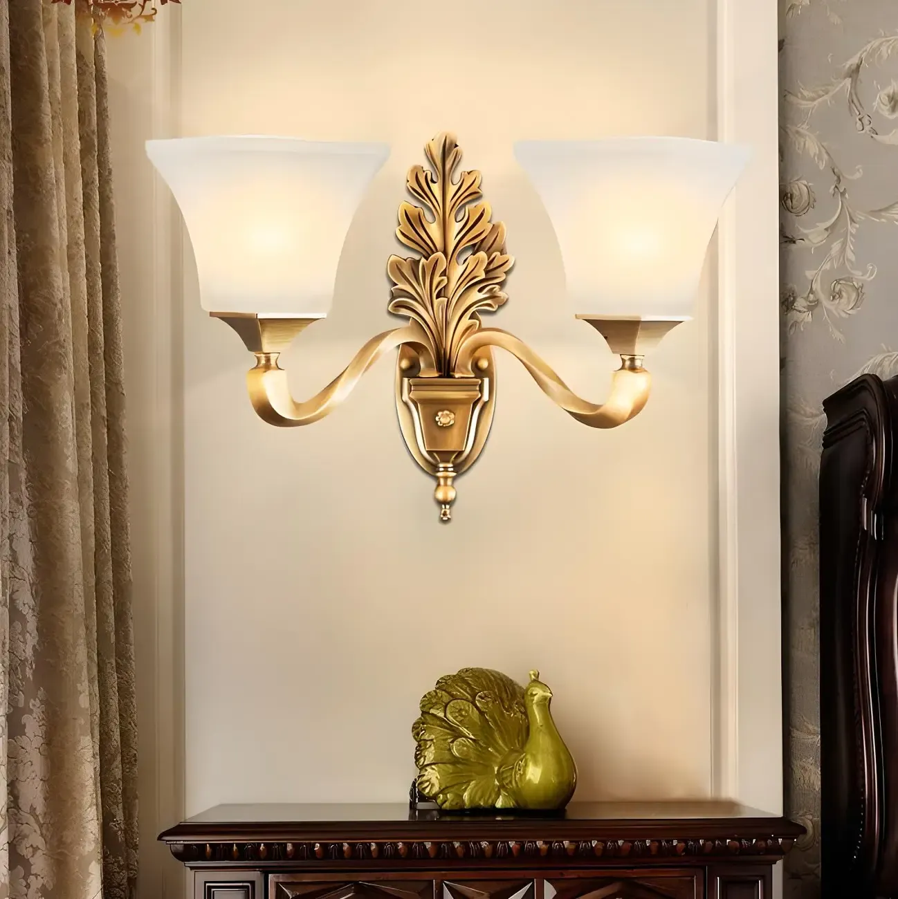 Vintage Metal Frosted White Glass Wall Sconce Image - 2