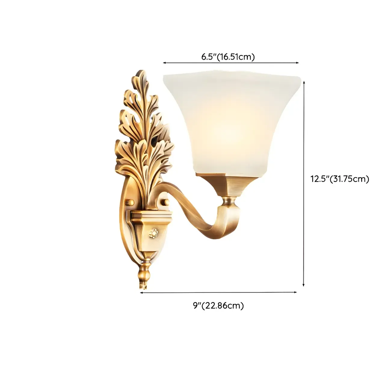 Vintage Metal Frosted White Glass Wall Sconce #size